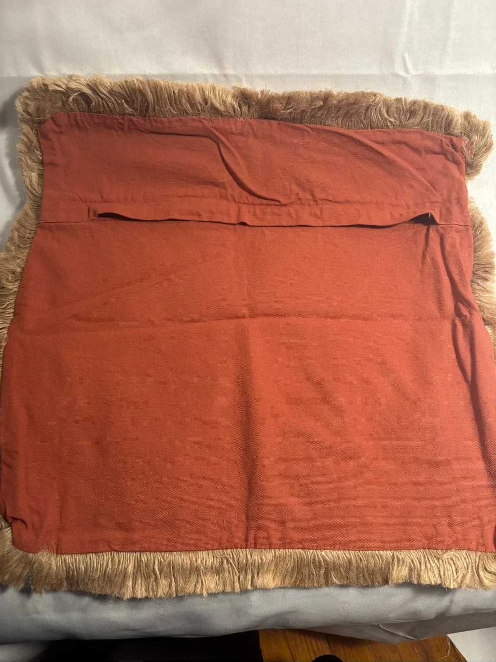 Burnt red zippered pillow cover with Fringe